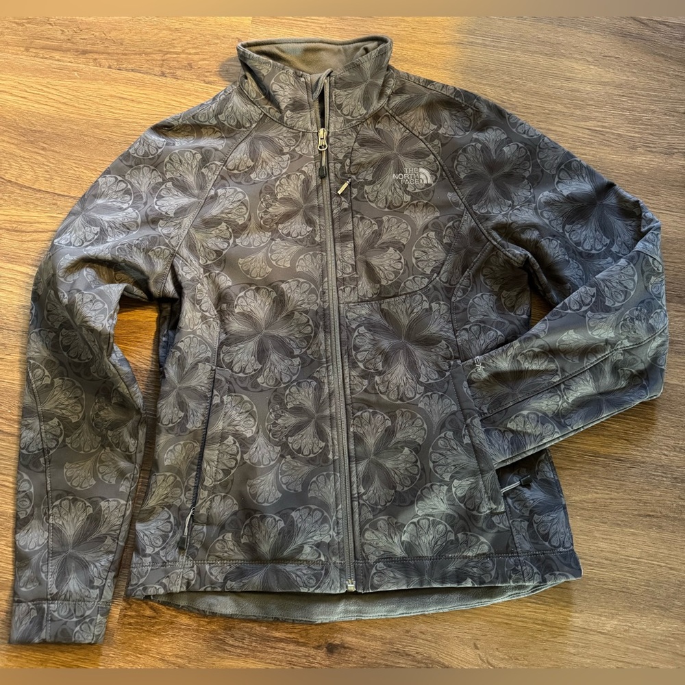 The NorthFace Apex Bionic Black and Grey Floral Softshell Jacket